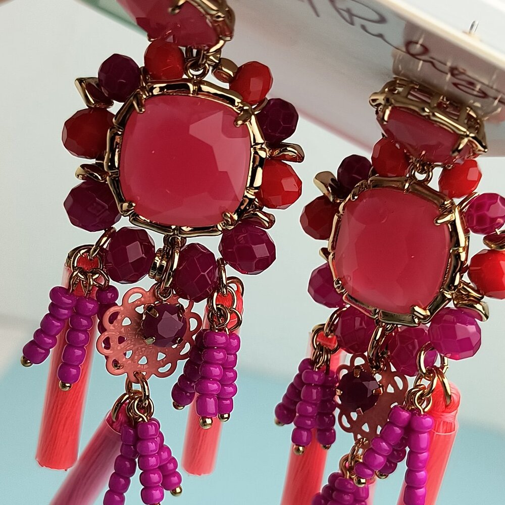 Lilly Pulitzer Statement Pirced Post Earrings Tassel Be Waterside Amaren… - Picture 10 of 11